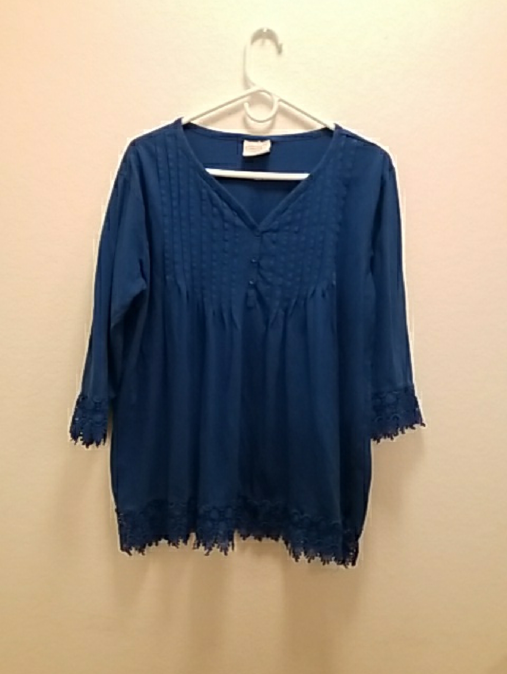Women's Blue Crochet-Trim V-Neck Tunic